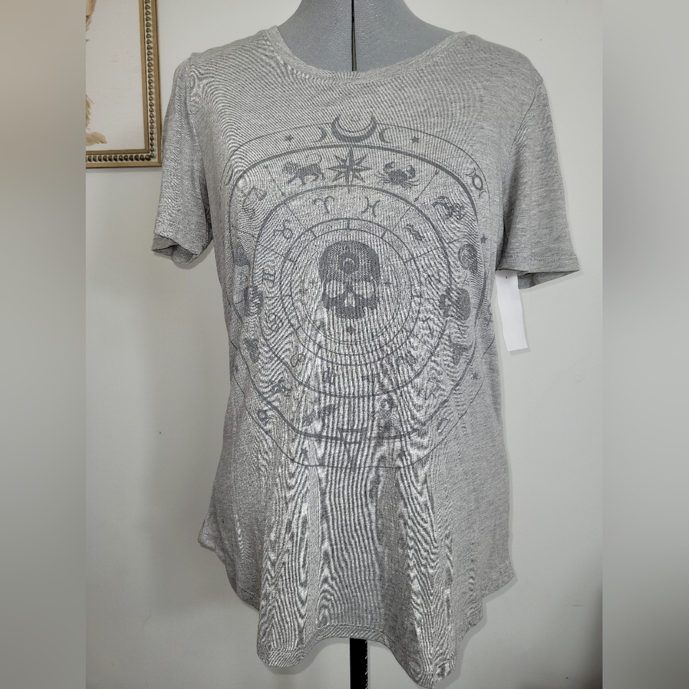 NEW L.O.L. Vintage Women's Short Sleeve Skulls Astrological Chart Graphic Tee S